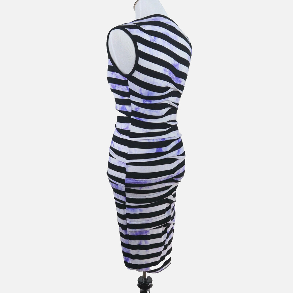 Nicole Miller Artelier Size S Ruched Dress Purple Splash Dye Stripe - Picture 3 of 9